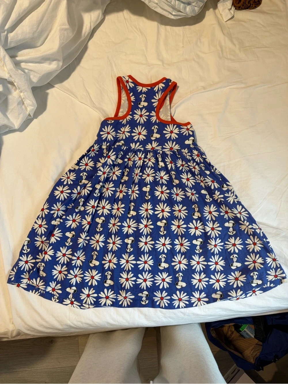 Peanuts Blue Daisy Print Tank Dress with Red Trim